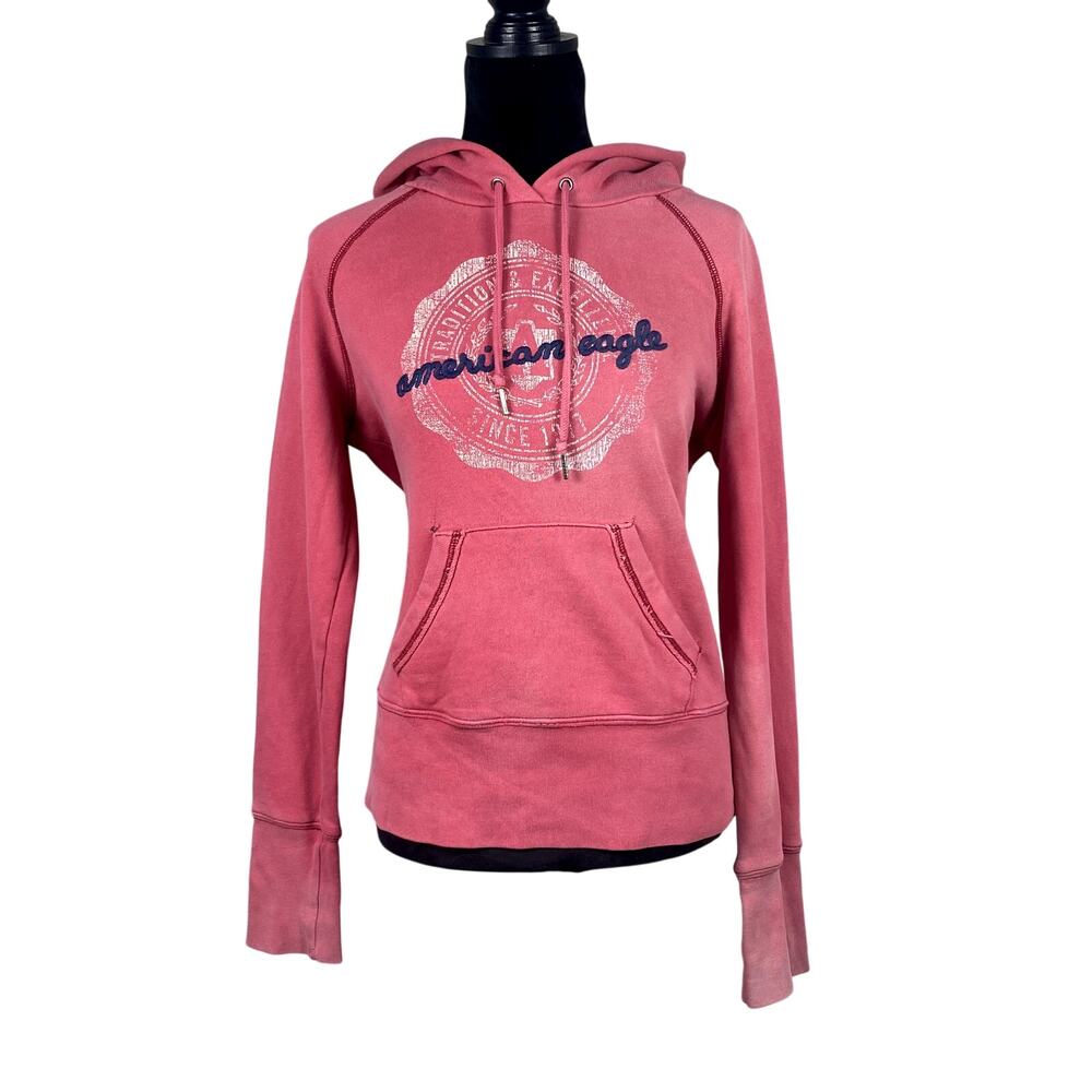 vtg y2k pink raglan embroidered pullover hoodie grunge skater streetwear sz med